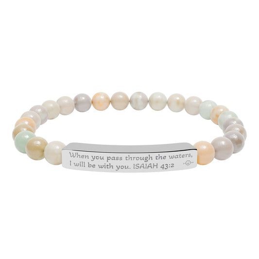 Personalized Natural Stone Stretch Bracelet - Engraved Gift for Her