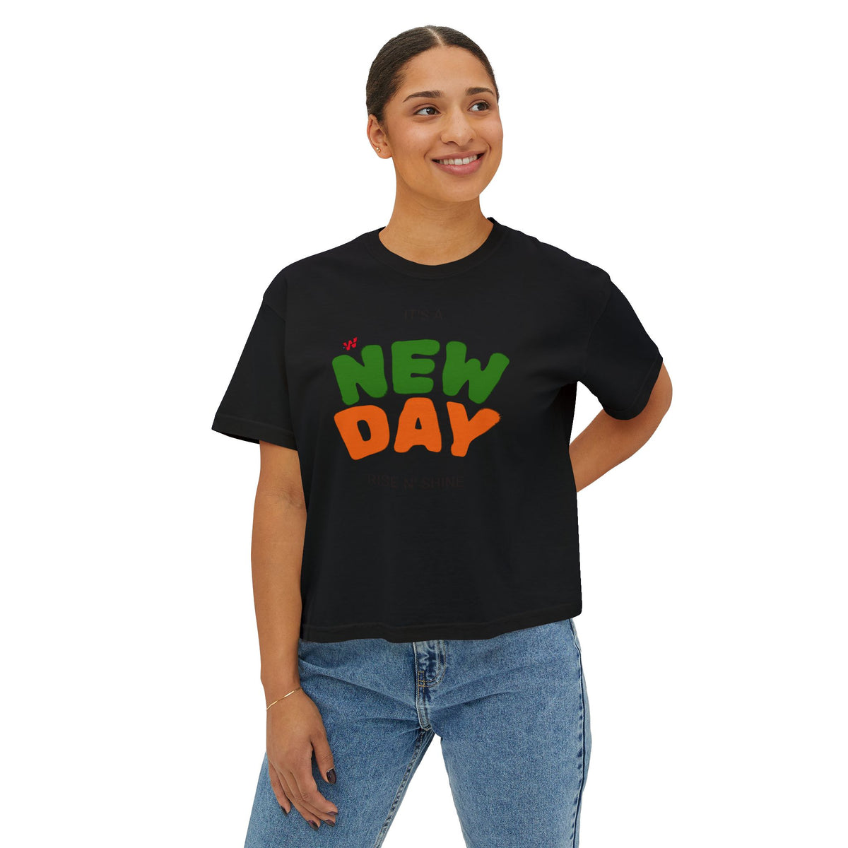New Day Boxy Tee — "It's a New Day" Positive Graphic Women's T‑Shirt