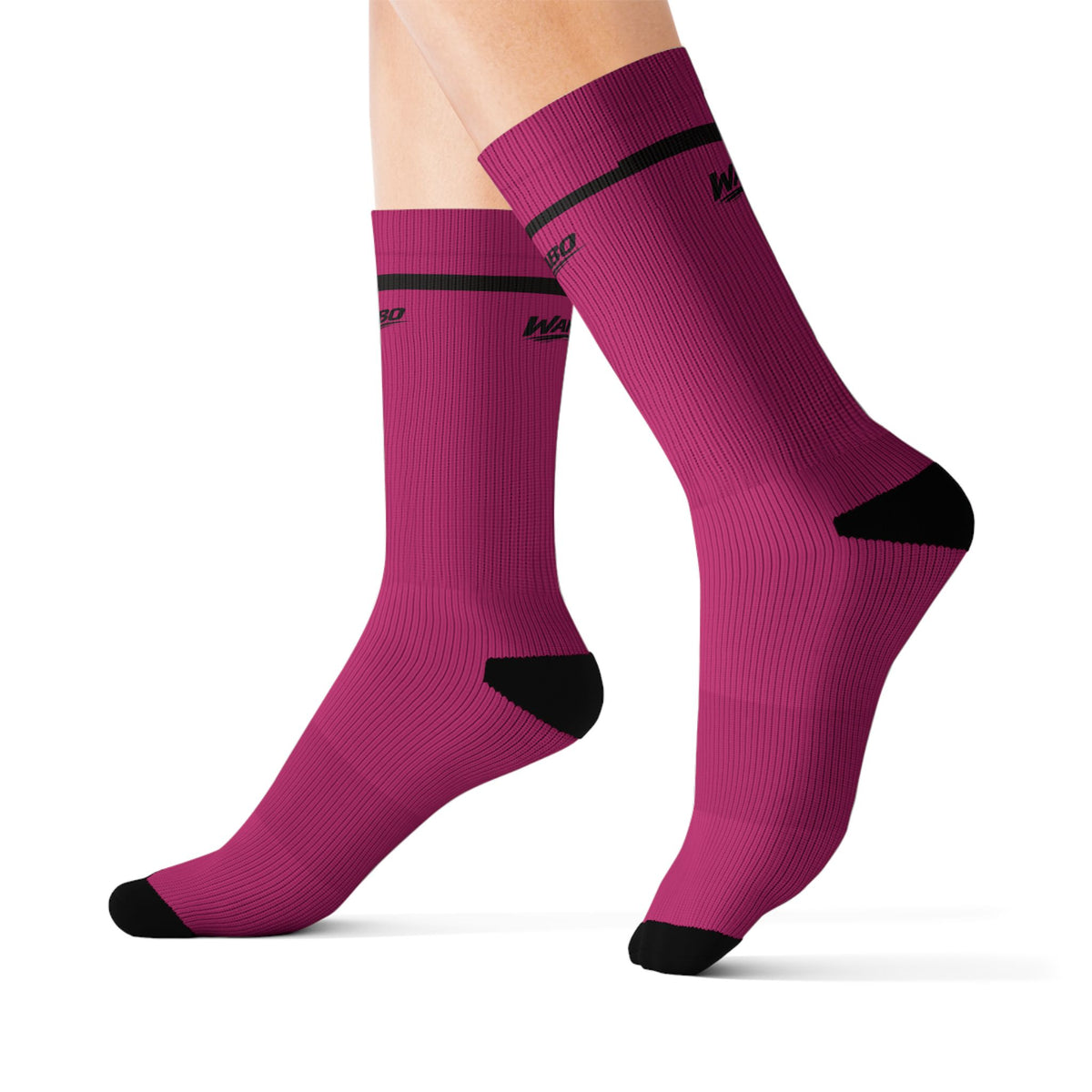 Magenta Sublimation Crew Socks | WaKaBo Logo