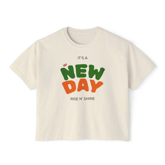New Day Boxy Tee — "It's a New Day" Positive Graphic Women's T‑Shirt