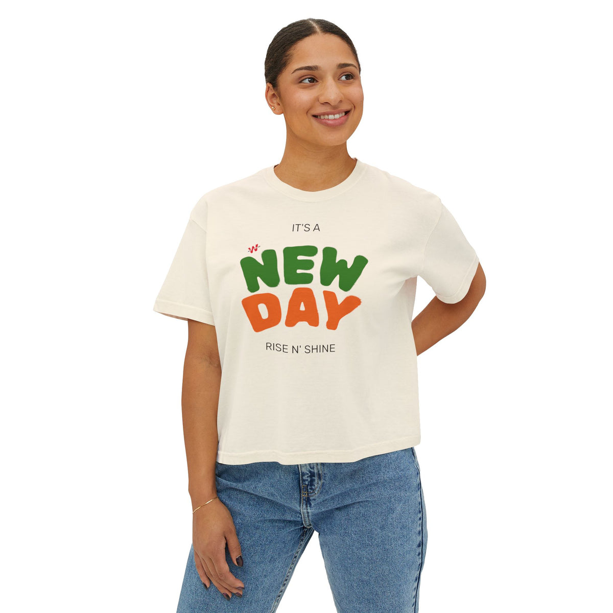 New Day Boxy Tee — "It's a New Day" Positive Graphic Women's T‑Shirt